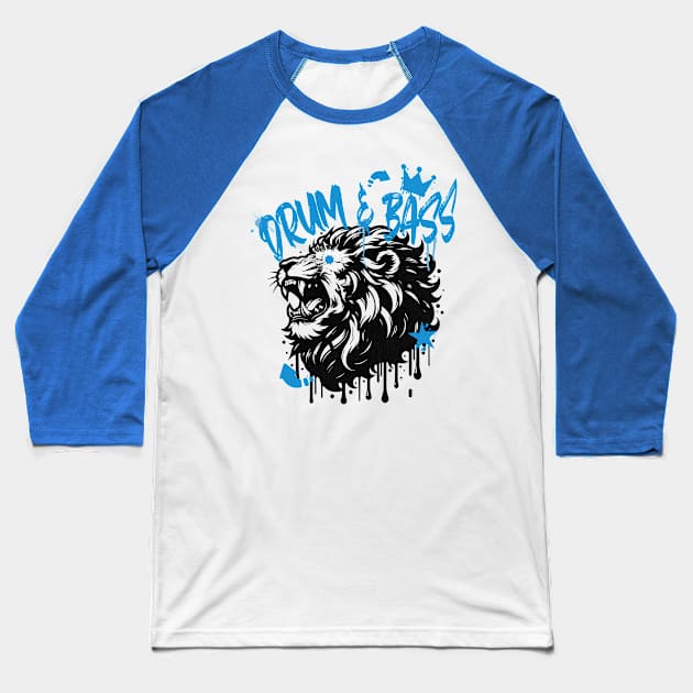 DRUM AND BASS  - Stenciled Lion (black/blue) Baseball T-Shirt by DISCOTHREADZ 